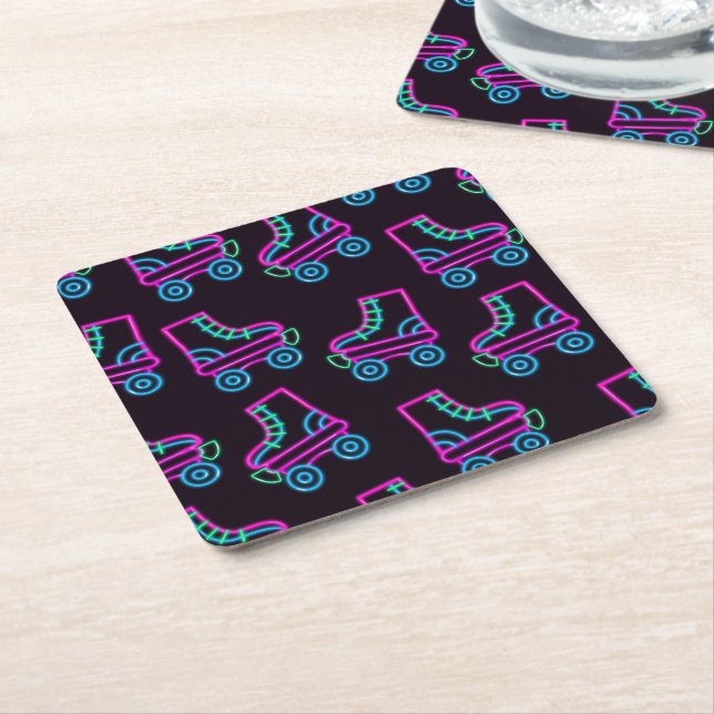 80s Neon Roller-skates Square Paper Coaster (Angled)