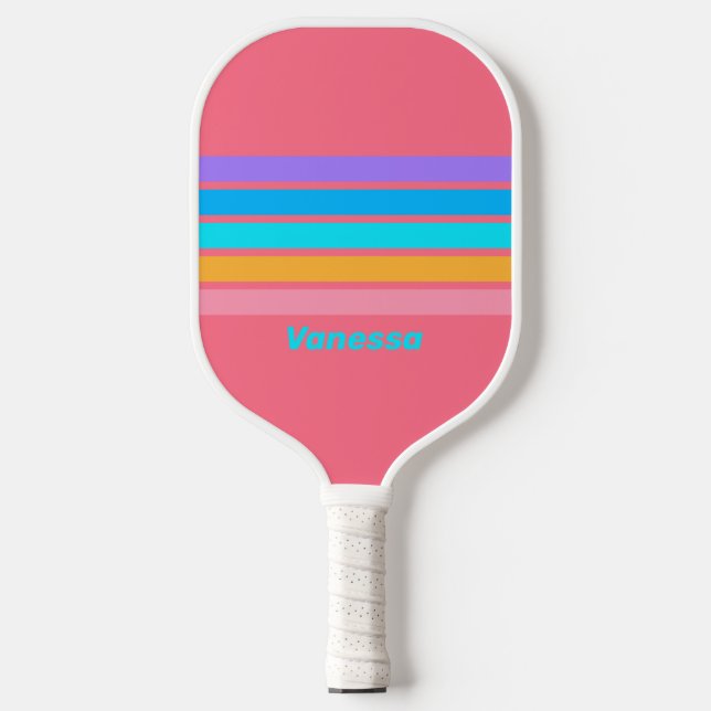 80s Neon Sunrise Across Striping with Name Pickleball Paddle (Front)