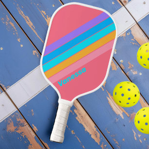 80s Neon Sunrise Striped with Name Pickleball Paddle