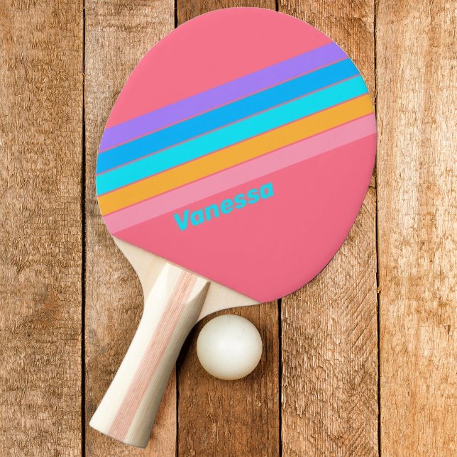 80s Neon Sunrise Striped with Name Ping Pong Paddle (Creator Uploaded)