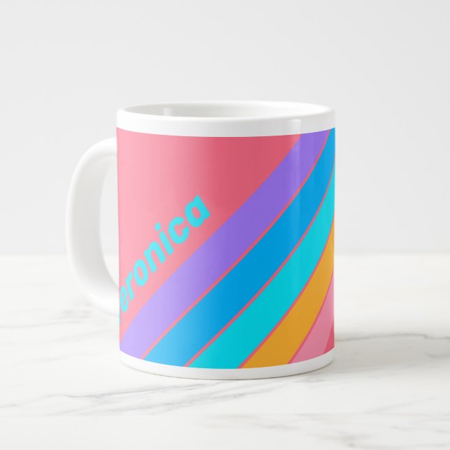 80s Neon Sunrise Stripes with Name Large Coffee Mug (Front Left)