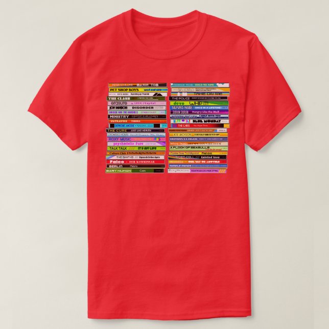 80s New Wave Singles Retro CD Collection T-Shirt (Design Front)