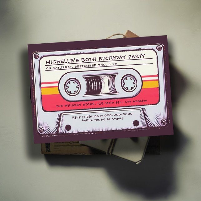 80s Nostalgia Cassette Tape Mix Fun 50th Birthday Invitation (cassette mixtape 80s nostalgia 50th birthday party women vintage retro 70s 60s fun music lover)