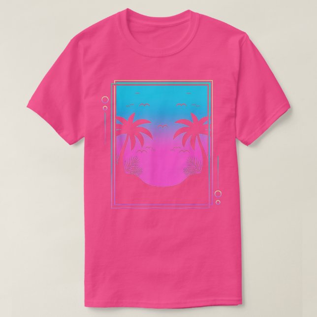 80s Palm Trees Sunrise Beach Tropical Summer Vapor T-Shirt (Design Front)