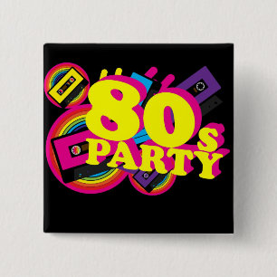 80s Party 15 Cm Square Badge