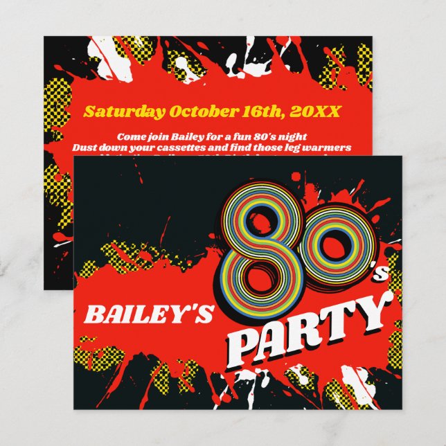 80's Party birthday or event retro invitations (Front/Back)