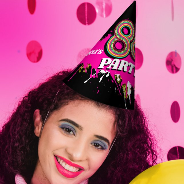 80's Party birthday or event retro pink black Party Hat (Creator Uploaded)