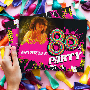 80's Party birthday or event retro pink photo Invitation