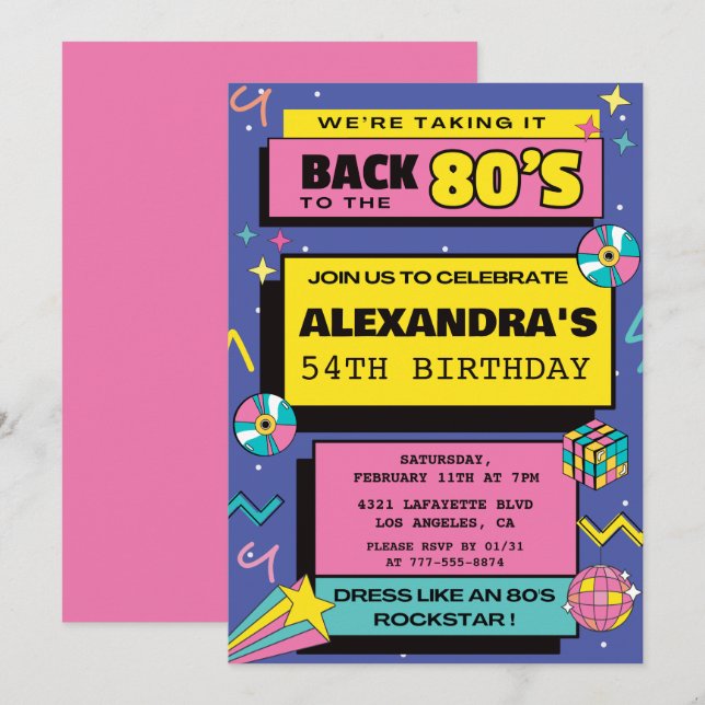 80s party Budget Retro 54th birthday invitations (Front/Back)
