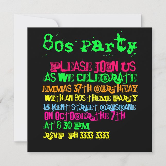 80s Party Invitations (Front)