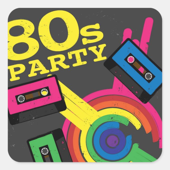 80s party square sticker (Front)