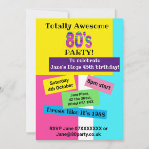 80's party totally awesome eighties 80 invitation
