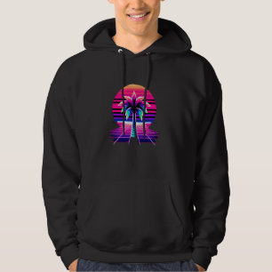 80s Pixel Art Sunset & Palm Tree Retro 8 Bit Vinta Hoodie