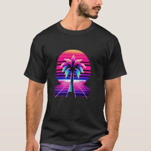 80s Pixel Art Sunset & Palm Tree Retro 8 Bit Vinta T-Shirt