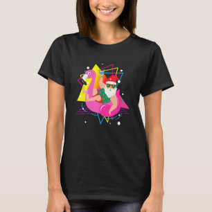80s Pool Party Santa Sunglasses Flamingo Christmas T-Shirt