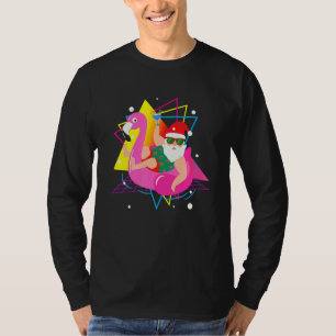 80s Pool Party Santa Sunglasses Flamingo Christmas T-Shirt