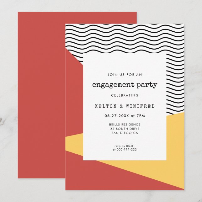 80s Pop art Memphis style engagement party Invitation (Front/Back)