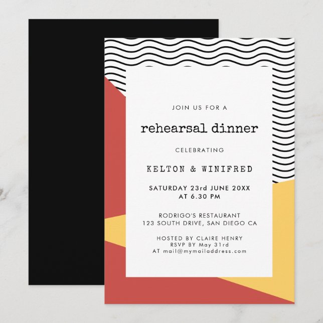 80s Pop art Memphis style rehearsal dinner Invitation (Front/Back)