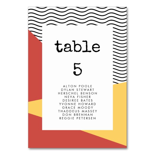 80s Pop art Memphis style seating chart cards (Front)