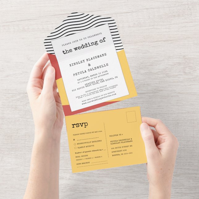 80s Pop art Memphis style wedding All In One Invitation (Tearaway)