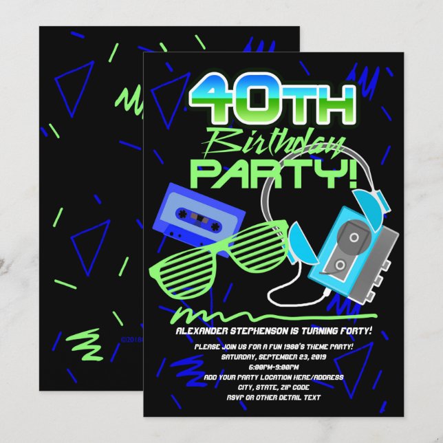 80s Retro 40th Birthday Party Invitation (Front/Back)