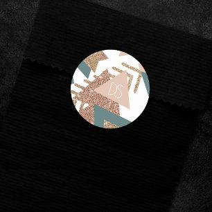 80s Retro Abstract   70s Green and Gold Monogram Classic Round Sticker