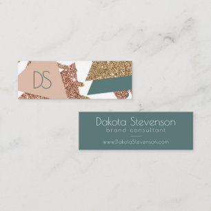 80s Retro Abstract   70s Green and Gold Monogram Mini Business Card