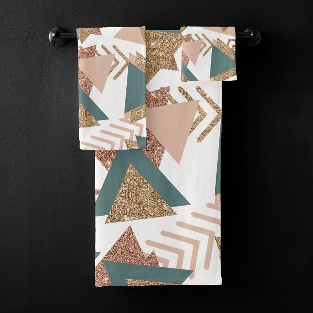 80s Retro Abstract | 70s Green and Gold Palette Bath Towel Set (Creator Uploaded)