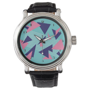 80's Retro Abstract Triangles Pattern Wrist Watch