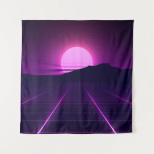 80s Retro Background Illustartion with 3D elements Tapestry
