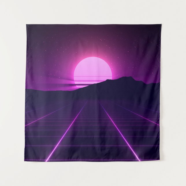 80s Retro Background Illustartion with 3D elements Tapestry (Front)
