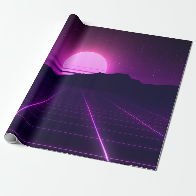 80s Retro Background Illustartion with 3D elements Wrapping Paper (Unrolled)