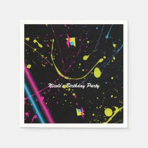 80's Retro Birthday Party Neon Glow Splatter Napkin