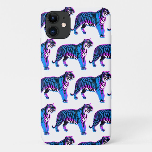 80s Retro Blue Tigers Case-Mate iPhone Case (Back)