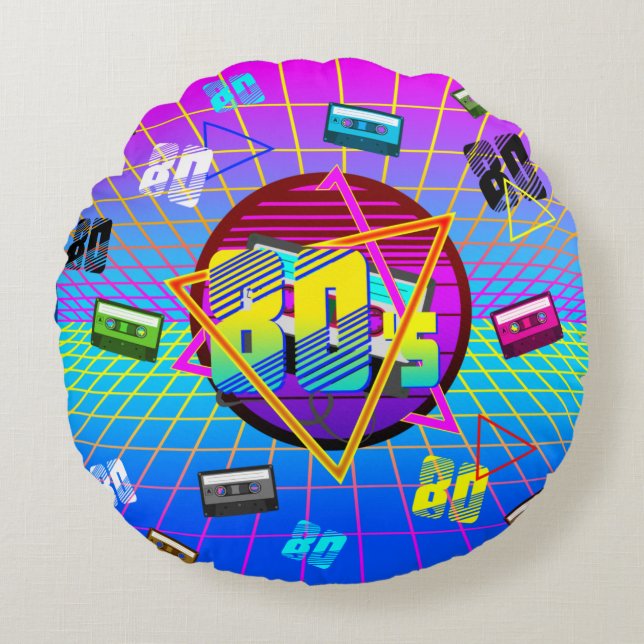 80's Retro Cassette Tape Old School Round Cushion (Front)