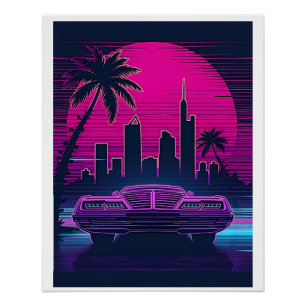80s Retro Cityscape – Neon Cyberpunk Aesthetic Poster
