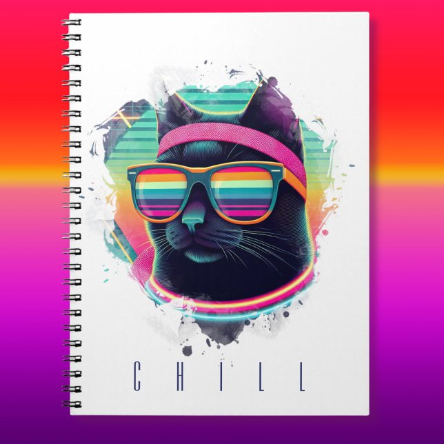 80s Retro Cool Cat with Sweatband and Sunglasses Notebook (Creator Uploaded)