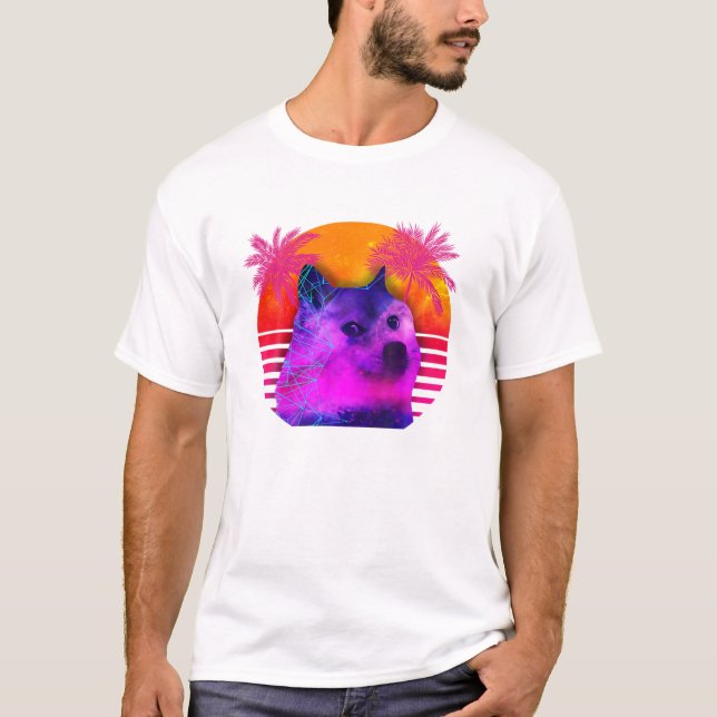 80s Retro Doge Hodl To the Moon T-Shirt (Front)