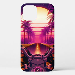 80s retro futuristic sci-fi background with motorc iPhone 12 case