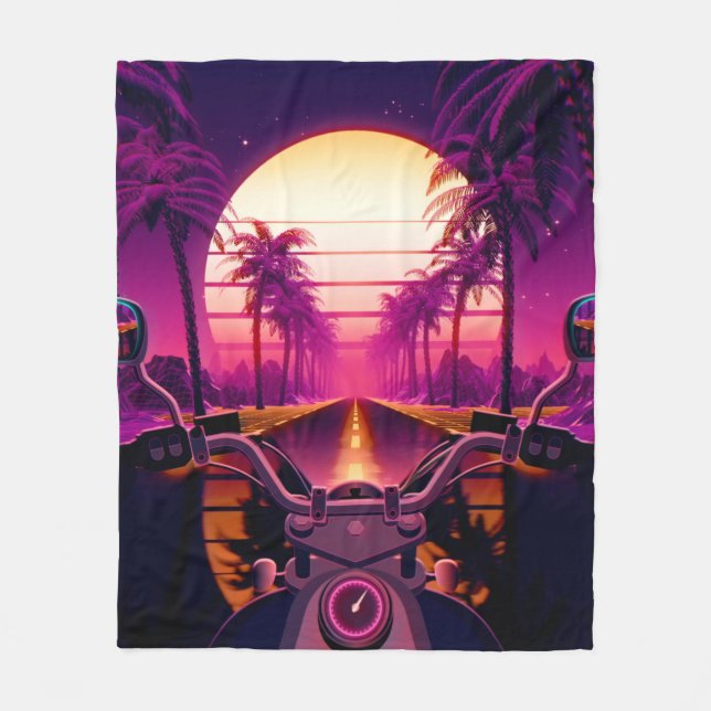 80s retro futuristic sci-fi background with motorc fleece blanket (Front)