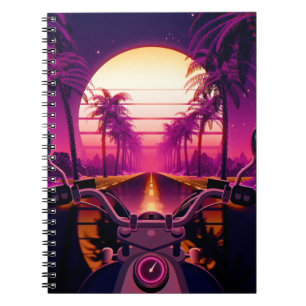 80s retro futuristic sci-fi background with motorc notebook