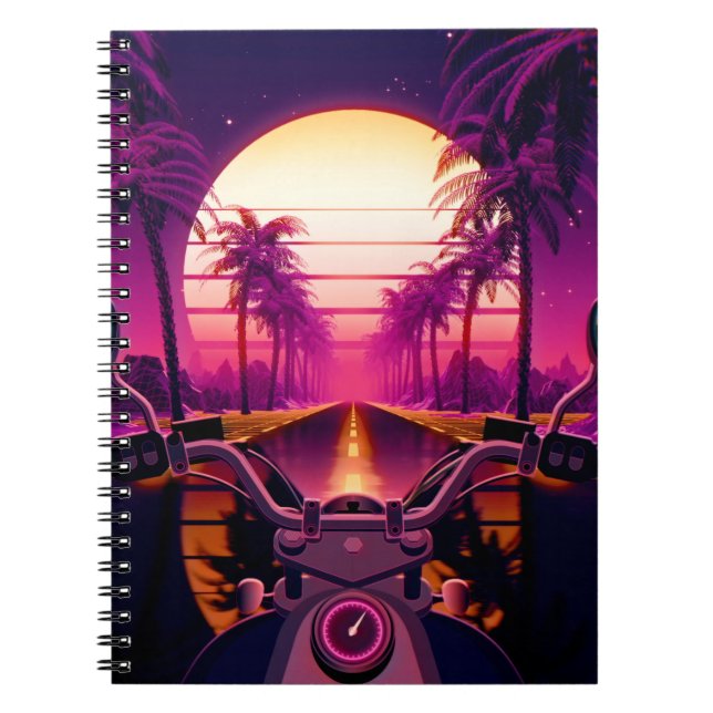 80s retro futuristic sci-fi background with motorc notebook (Front)