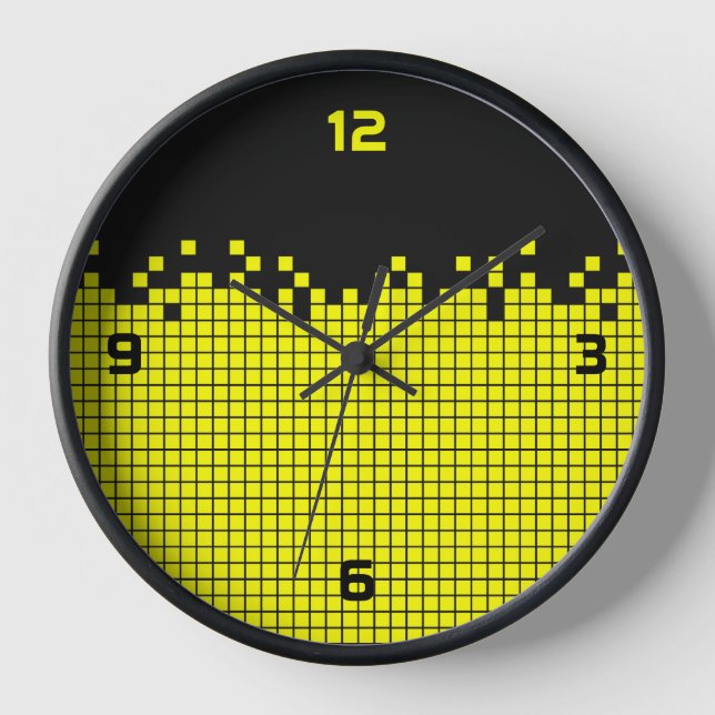 80s Retro Gamer Geek Yellow Pixels  Clock (Front)