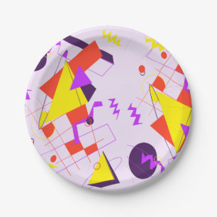 80s Retro Geometric Birthday Party Plate