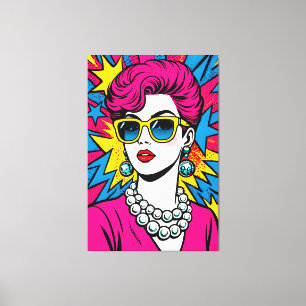 80's Retro Glam Pop Art Woman with Sunglasses Canvas Print