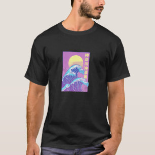 80s Retro Great Wave Japanese Vaporwave Cat Aesthe T-Shirt