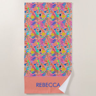 80's Retro Memphis Revival Design Personalised Beach Towel