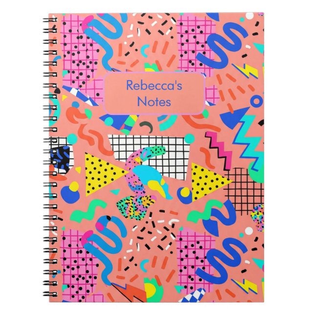 80's Retro Memphis Revival Design Personalised Notebook (Front)