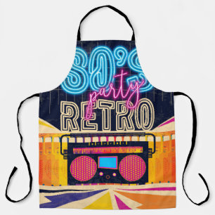 80s, retro music party. Old style poster. Disco fl Apron