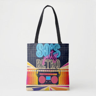 80s, retro music party. Old style poster. Disco fl Tote Bag
